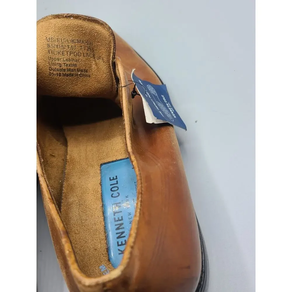 New men's 8.5 Kenneth Cole Ticketpod lace up brown leather Oxford shoes WalkBase